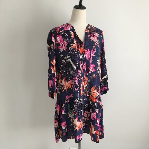 MAEVE Anthropologie Multi-Color Floral Print 3/4 Sleeve Pleats Dress/Long Shirt - Picture 1 of 12